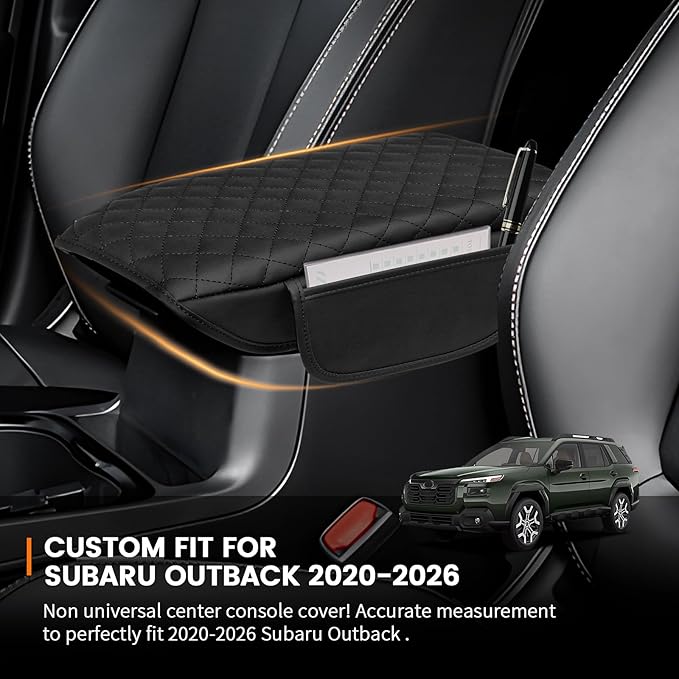Custom for Center Console Cover Outback 2020-2025 2026 Armrest Cover Accessories PU Leather Armrest Seat Box Cover Protector with Pockets Storage Bag