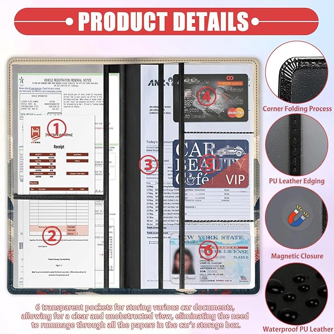 Car Registration and Insurance Card Holder for Women Men, Waterproof PU Leather Glove Box Car Organizer with Magnetic Shut, Vehicle Document Holder for Driver License,Cards, Watercolor Crane