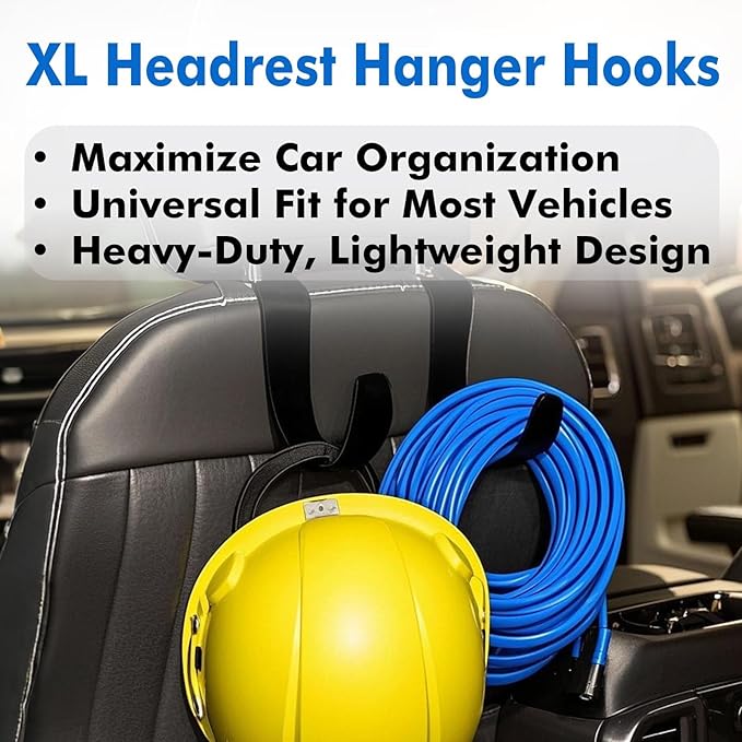 Travel Depot XL Headrest Hooks for Car, Heavy-Duty Car Seat Hooks for Backseat Purses, Bags & Groceries, Universal Headrest Organizer, Hard Hat Hanger for Truck, 4Pack