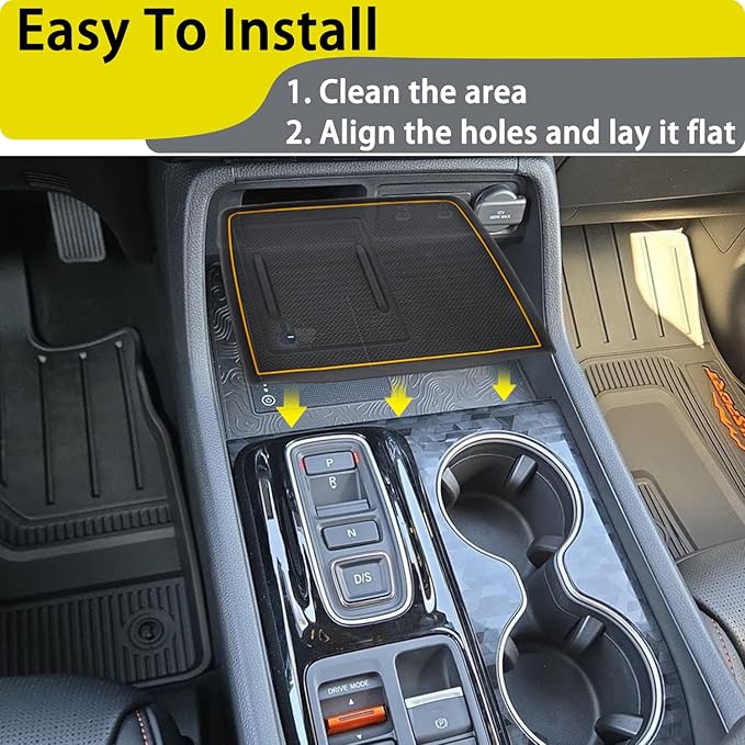 Center Console Silicone Mat Fit for Honda Pilot Accessories 2023-2025 2026 for Passport Accessories 2026 Wireless Charging Mat Non-Slip Protector Pad (Orange)