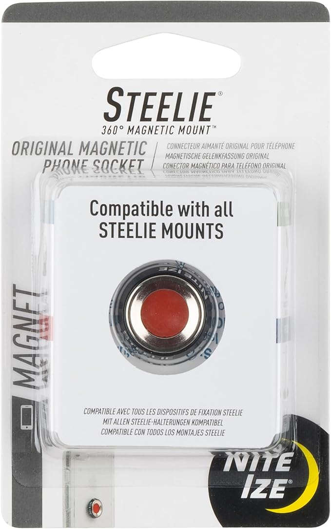 Nite Ize Steelie Magnetic Phone Socket - Additional Magnetic Cell Phone Socket Mount for Steelie Phone Mounting Systems - Simple Adhesive Socket Compatible with Steelie Phone Holders