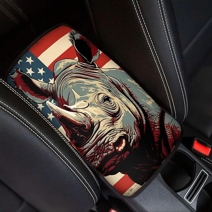 Car Center Console Pad, Universal Waterproof Car Armrest Seat Box Cover, Car Interior Accessories for Most Vehicle SUV Truck Vintage American Flag Rihno Car Armrest Pad