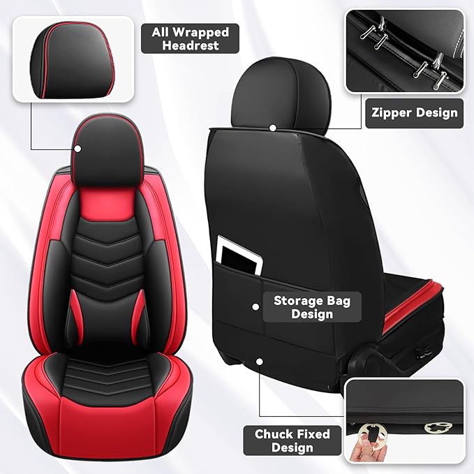 Car Seat Covers Fit for Chevy Trax 2015-2025, Side Airbag Compatibility, 3D Lumbar Support and Seamless Fit, Easy to Clean Sports Seat CoverFull Set, Black Red