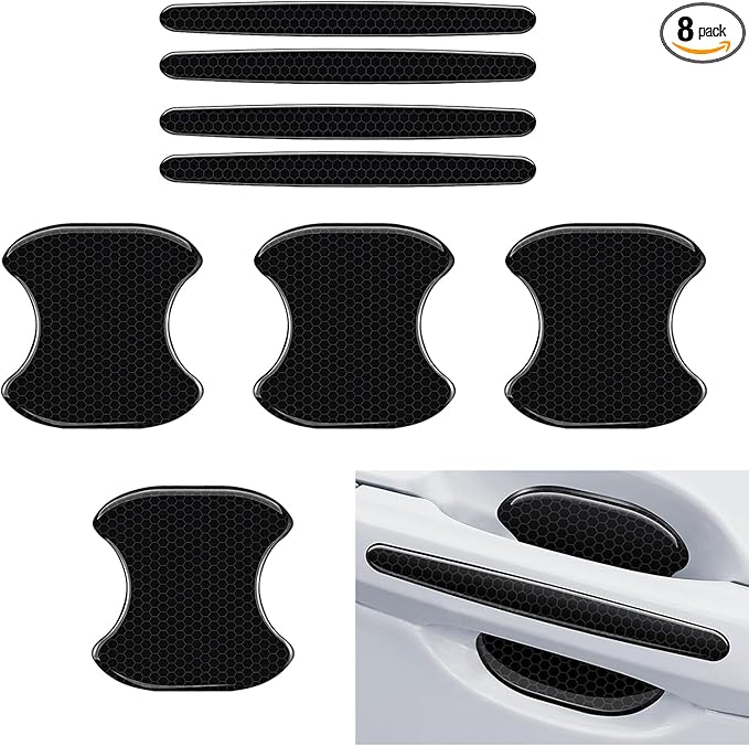 8 PCS Car Door Handle Protector, Reflective Door Handle Bowl Stickers, Anti-Bumping & Anti-Scratch Doors Handles Paint Protective Film, Universal for Most Cars SUVs Trucks (Black)