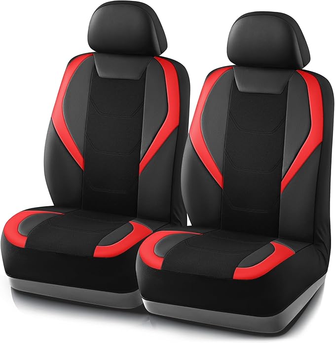 Road Comforts Car Seat Cover, Leather Mesh Front Seat Cover, Universal Fit for Most Cars, SUVs, Trucks, and Vans, Airbag Compatible - Red 2Pcs Pack