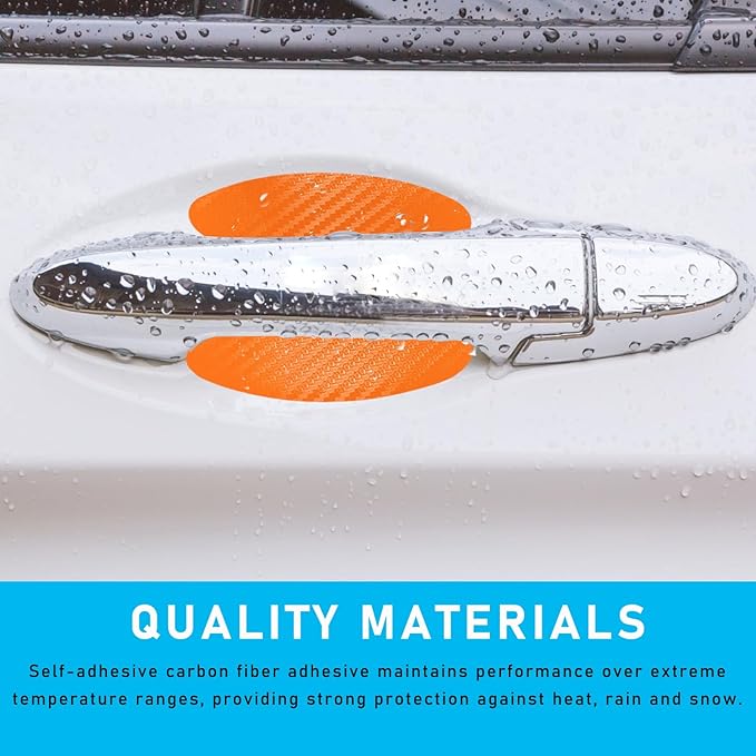 Ziciner 8 PCS Car Door Handle Sticker, Carbon Fiber Texture Auto Door Handle Protective Films, Anti-Scratches Door Side Handle Paint Guard, Universal Vehicle Accessories for Most Car (Orange)