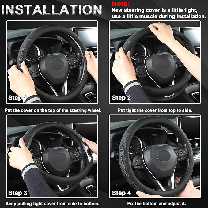GIANT PANDA Car Steering Wheel Cover for Ford - F150 F250 F350 Expedition, (15.5-16 inches - Black)