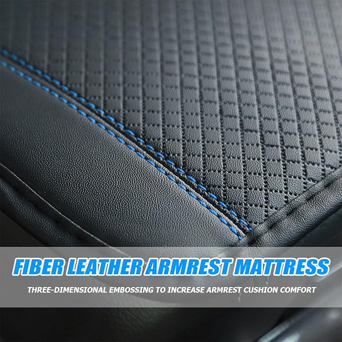 Armrest Pad for Car, PU Leather Auto Center Console Cushion Mat, Four Seasons Automotive Armrest Seat Box Cover, Universal Vehicle Interior Accessories for SUV, Truck, Van (Black/Blue)