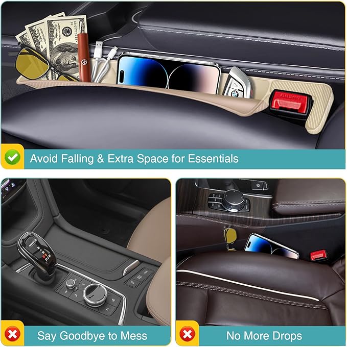 Car Seat Gap Filler Organizer, 2 Pack Car Front Seat Organizer Universal Fit Car SUV Truck, Auto Console Side Storage Box for Holding Phone, Glasses, Car Interior Accessories for Women Men