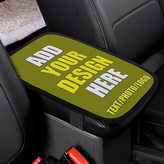 Custom Car Armrest Cushion Personalized Text Photo Logo Customize Auto Center Console Armrest Pad Cushion Universal Deco Pad Center Console Cover for Car Seat Handrail Box, Olive
