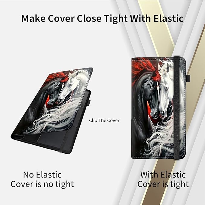 RAUEDWDJS Car Registration and Insurance Holder,Leather Vehicle Glove Box Organizer Wallet Case for Driver's License,ID Key Information Cards-Black White Horse