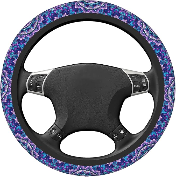 Purple Mandala Steering Wheel Cover for Women Girls, Universal 15 Inch Anti Slip Steering Wheel Protector Car Accessories Interior for Auto Truck SUV
