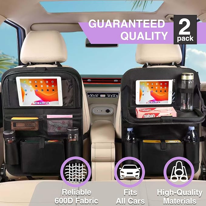 MONKONAR Car BackSeat Organizer,2 Pack for Kids Car Organizer Kick Mats Kick Mats Back Seat Protector with Touch Screen Tablet Holder, for Kids, Car Travel Accessories, (2PACK)