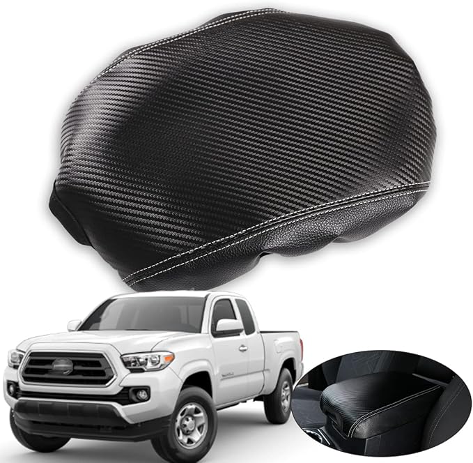 CHEAYAR Leather Car Auto Center Console Armrest Cushion for Toyota Tacoma Accessories 2016-2018 2019 2020 American Flag (Carbon Fiber Pattern-Leather)