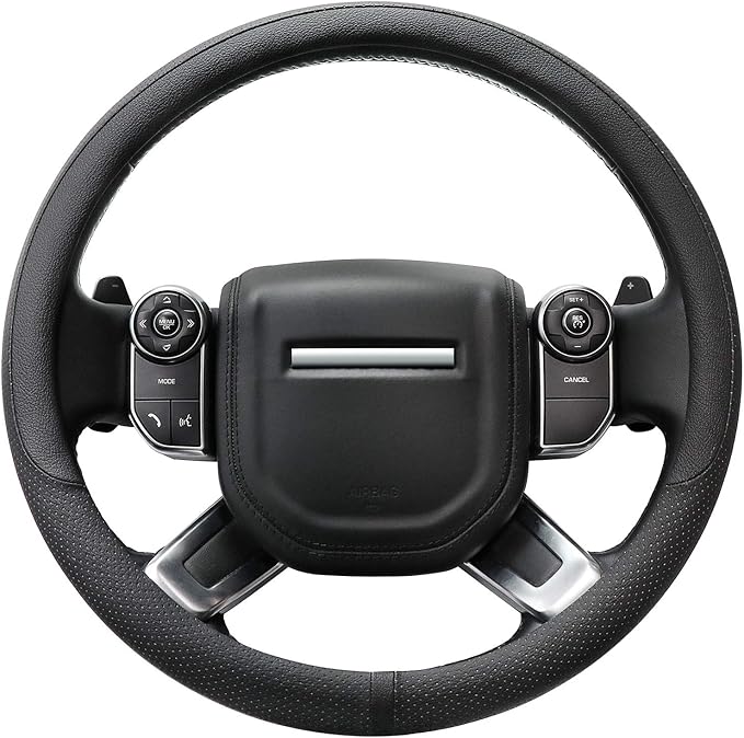 COFIT Breathable Car Steering Wheel Cover 16 inch Auto Universal Leather Wrap Non-Slip Steeringwheel Protector Automotive Interior Accessories, Black (Suit for 15 1/2-16 inch)