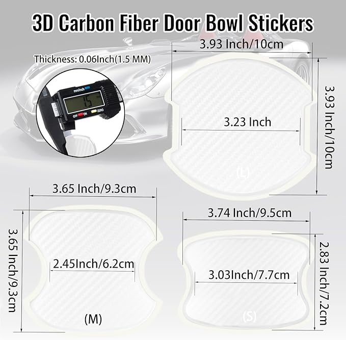 WORCAS 4Pcs Semi-Transparent Carbon Fiber Like Car Door Handle Cup Protective Sticker Auto Door Paint Guard(L)