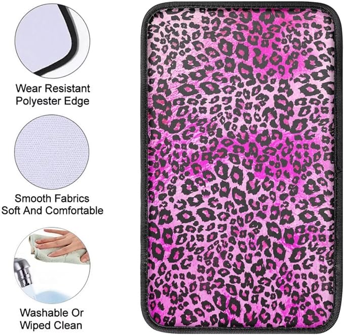 Purple Leopard Print Armrest Cover for Car,Soft Car Center Console Covers,Universal Cars Interior Accessories Decor