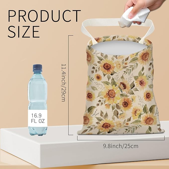 BEAKND Hanging Car Garbage Bag, Cute Car Trash Can Bag, Automotive Accessories for Women Men Cute Yellow Sunflower