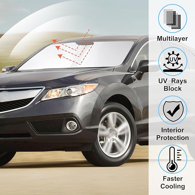 Windshield Sun Shade Custom Fit for 2013-2018 Acura RDX Accessories Foldable Sunshade Sun Blocker Protect Car from Sun Rays & Heat Damage Keep Car Cooler
