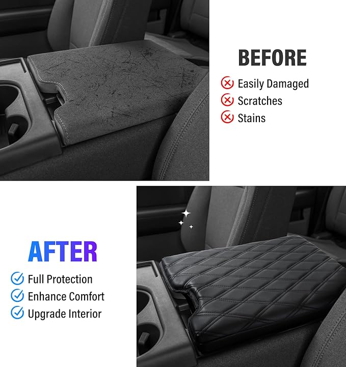 Thickened Center Console Armrest Cover with Hidden Pockets for 2015-2025 F150 Accessories, 2017-2025 F250 F350 F450, PU Leather Middle Console Protective Cover (Jump Seat Console Only)