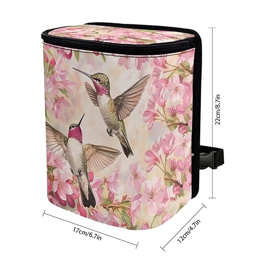 Cars Trash Can with Lid Car Garbage Can Car Waste Basket, Leak-Proof Cars Trash Bin, Van Truck Trash Hanging Sedan Accessories Interior Organizer Bag, Birds Cherry Floral Print