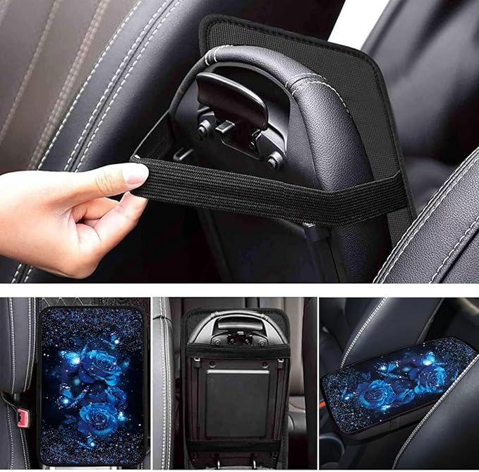 Rose Butterfly Print Car Center Console Armrest Cover Pad Non Slip Scratch Proof Auto Armrest Seat Box Cover Protector Car Interior Decor for Women