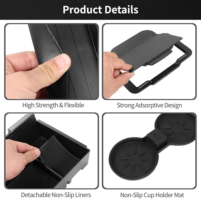 7 PCS Center Console Organizer Tray Set, 5 Storage Holders, Non-Slip Mat for Dual Cups, Webcam Cover, Compatible with Tesla M3 2024-2025, Model Y 2025, Interior Storage Accessories