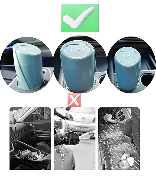 Car Trash Can Bin with Lid - 2 Pack Mini Trash Garbage Can with 30pcs Small Trash Bags - Car Organizer Storage for Front Back Seat Accessories (Dark Green)