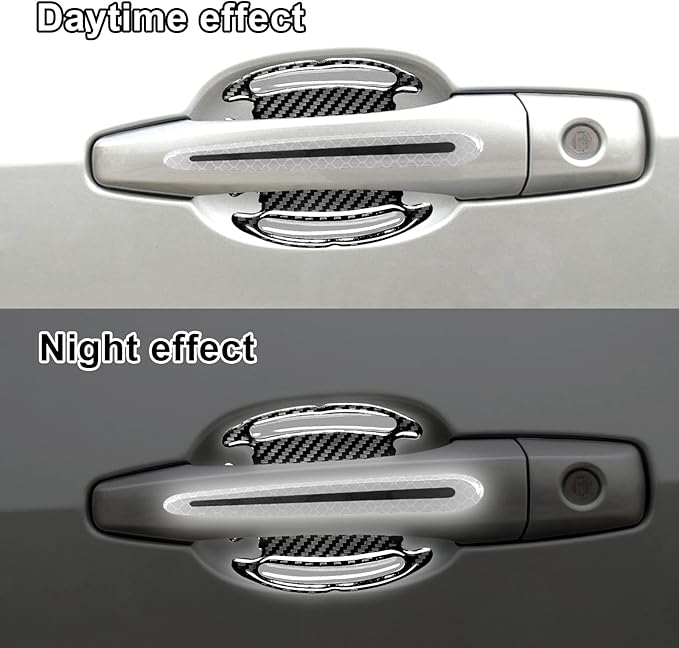 8Pcs 3D Door Handle Cup Protector, Reflective Stripe Stickers, Anti-Scratch Universal Protector, Suitable for Cars, Trucks, SUVs (White)