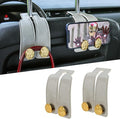URIZZD 2PCS Leather Car Seat Hooks for Headrest, Vehicle Hanger Storage Organizer Universal for Handbag Purse, Car Accessories Gift (Grey-Gold)
