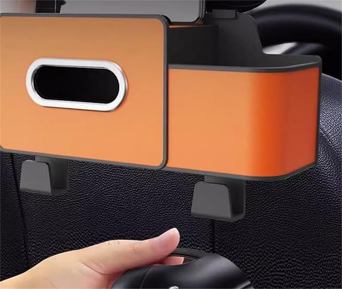 Car Organizers and Storage Box Behind Seat, Car Organizer Back of Seat, 4 in 1 Multifunctional Cars Organizer, For Snacks, Drinks, Bag Hook, Keep Tidy & Organized (Orange+Black)