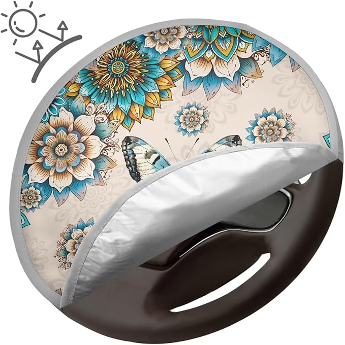 Floral Butterfly Car Steering Wheel Sun Shade Cover Heat Proof Vehicle Steering Wheel Protector Sun Blocking Reflector Protector Car Interior Decor