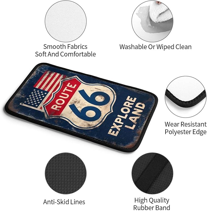 Vintage Car Route 66 Center Console Cover Pad, Car Armrest Seat Box Cover Cushion Universal for Most Vehicle SUV Truck, Car Interior Accessories Decor, Protect from Pet Claws & Dirt