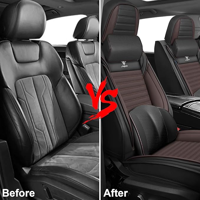ARTIBY Seat Covers Full Set Custom Fit for Mitsubishi Outlander 2004-2025, Deluxe Waterproof Car Seat Cover, Breathable and Comfortable Leather Cushion Cover, Auto Interior Accessories (Black Brown)