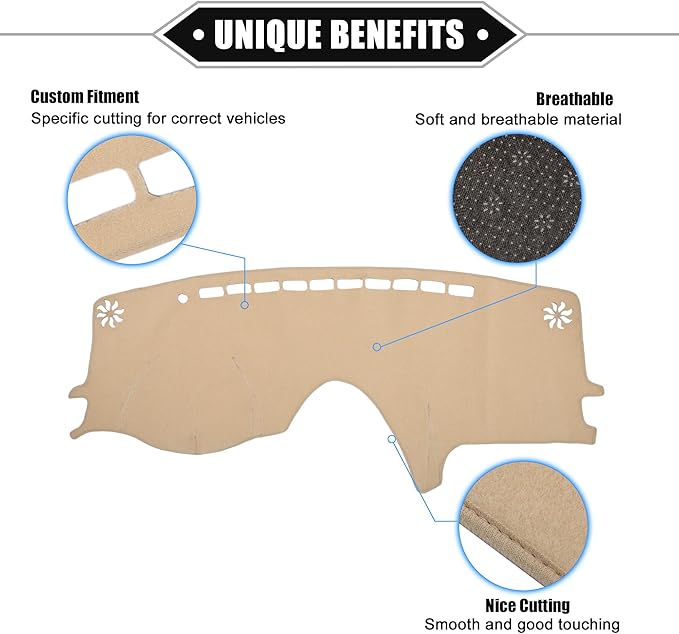 Car Dashboard Cover Mat Compatible for Toyota Sienna 2004-2010, Protective Polyester Beige Center Console Interior Trim Dash Board Mat