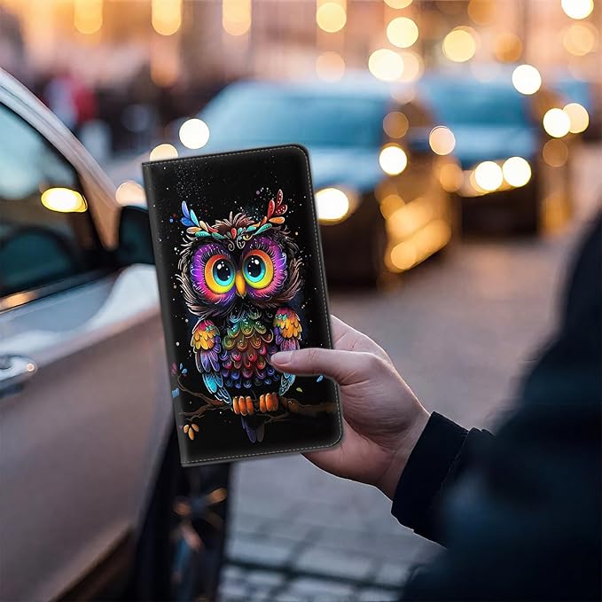 Car Registration Holder, Waterproof PU Leather Vehicle Card Document Glove Box Organizer, Women Interior Auto Accessories Case for Cards, Driver License Car Insurance Holder, Cute Colorful Owl Pattern