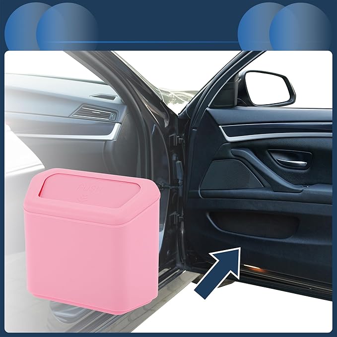 Car Trash Can Car Door 6.3" Length 2.8" Width 5.5" Height Auto Trash Bin Plastic Pink Hanging