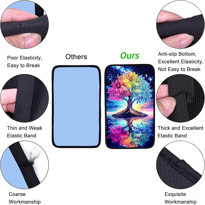 JANENFNA Car Armrest Cover Pads Universal Fashion Cute Auto Center Console Armrest Cover Pad with 2PCS Car Coasters Soft Waterproof Car Armrest Seat Protector for Women,Rainbow Tree