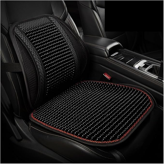 Car Seat Chair Back Cushion for Toyota RAV4 Prime 2025, Wooden Beads Ventilate Mesh Lumbar Brace Strong Durable Relieve Fatigue Summer Interior Accessories,B-Seat pad