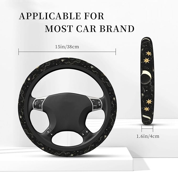 Stars Clouds Moon Steering Wheel Cover, Non-slip Breathable Neoprene Steering Wheel Covers, Women Car Accessories Universal 15 Inch Fit Auto, Suvs, Truck