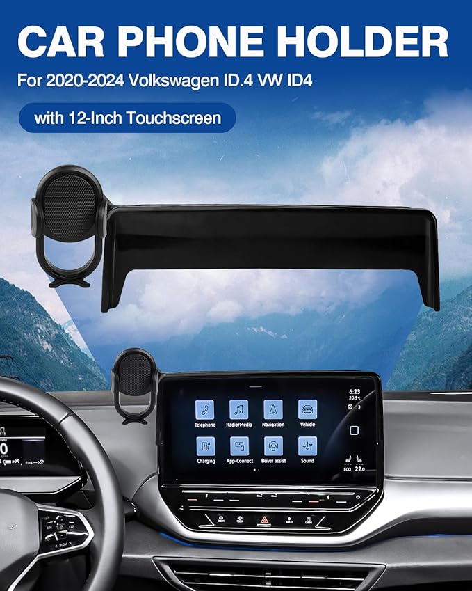 Autorder Car Phone Holder for 2020-2024 Volkswagen ID.4 VW ID4 Accessories Phone Mount with Dash Organizer 12-Inch Screen Cell Phone Stand Hands-Free 360 Degree Rotation(Not for 12.9-inch Screen)