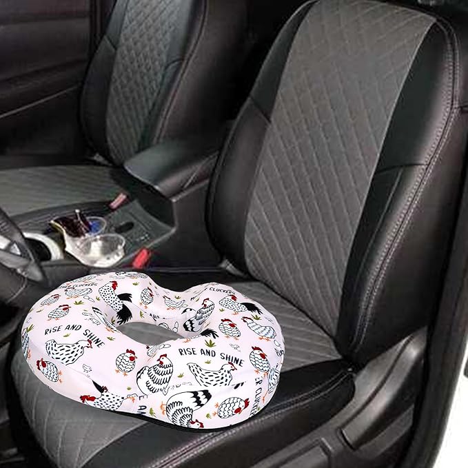 Donut Pillow for Hemorrhoids Seat Cushion for Tailbone Pain Relief - Chicken Rooster Home Office Chair Cushion for Long Sitting Work - Memory Foam Car Seat Cushions for Driving Butt Pain Pressure