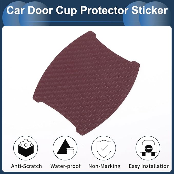 3D Car Door Handle Scratch Protector, 84x94mm Removable Magnetic Car Door Handle Protective Film Wine Red, 4 Pcs