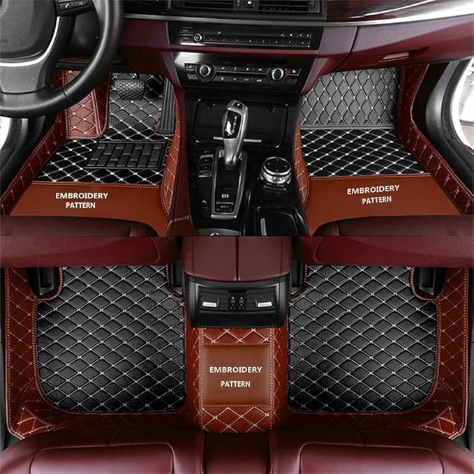 Custom Making Car Floor Mats for 96% Car Model Luxury Leather All Weather Waterproof Anti-Skid Full Coverage Liners (Light Brown and Black)