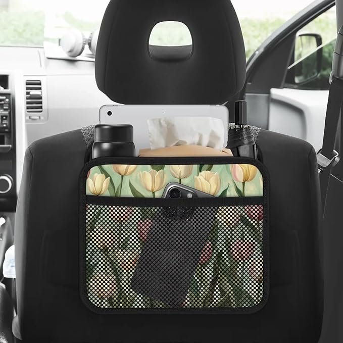 Pastel Tulip Green Car Backseat Organizer PU Leather Automotive Back Seat Storage Bag Universal Hanging Garbage Box Travel Accessories Foldable