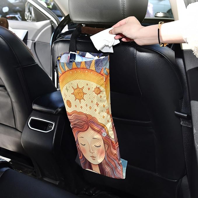 ALAZA Hanging Car Trash Bags Garbage Bag Trash Can for Back Seat Small Character 3 Washable Storage Bag Retractable 2 Pack