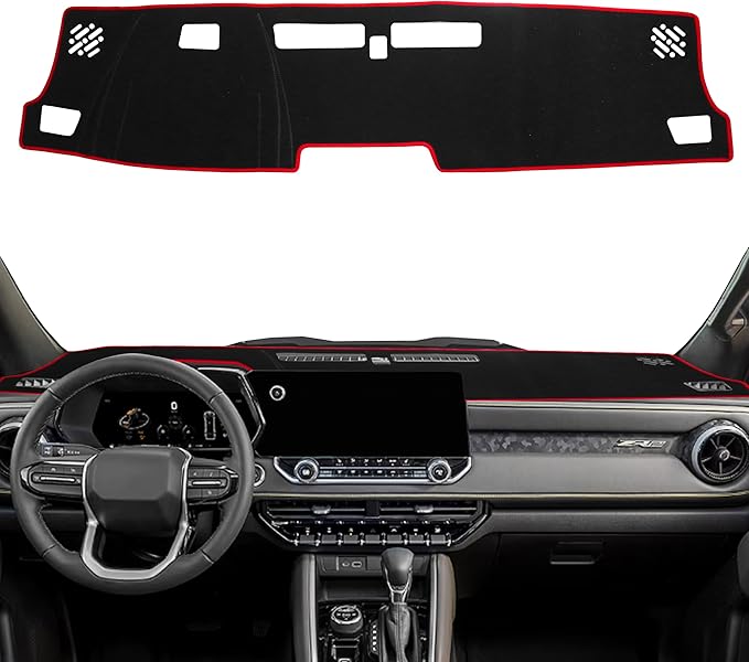Dash Cover for Chevy Colorado/Gmc Canyon 2023 2024 2025 2026 Dashboard Cover Mat Center Console Non-Slip No Glare Protector Mat Pad Sunshade Interior Accessories for Chevylot Colorado, Red Trim