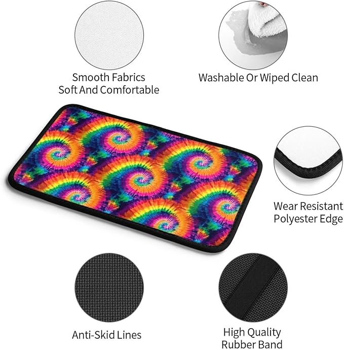 Car Center Console Cushion Pad Colorful Tie Dye Arm Rest Pads Universal Armrest Box Cover Protector Rainbow Comfortable Car Decor Accessories Auto Center Console Lid Covers