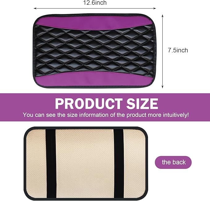 Car Center Console Cover, Leather Armrest Seat Cover Protector, Universal Waterproof Armrest Pad, Car Decoration Accessories, Fit for Most Cars, Vehicles, SUVs (Purple)