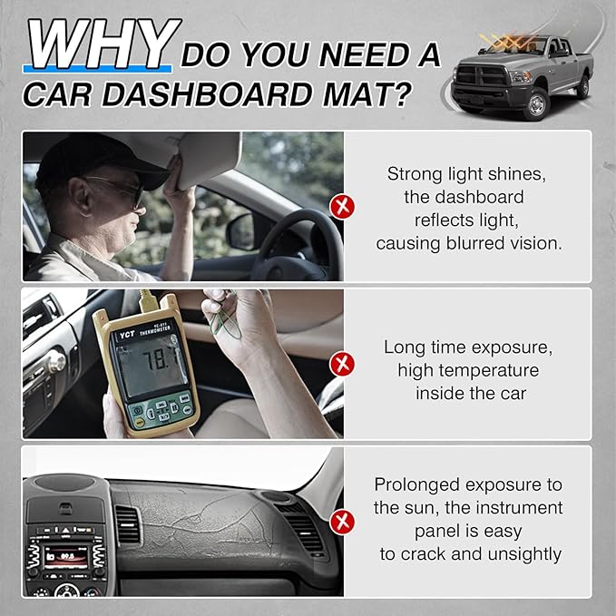 CARTIST Dash Cover for 2009 2010-2018 Dodge Ram 1500 2500 3500 Accessories Dashboard Cover Mat Ram Non-Slip Carpet Sunshield Glare UV Rays Protector (Without Hud)